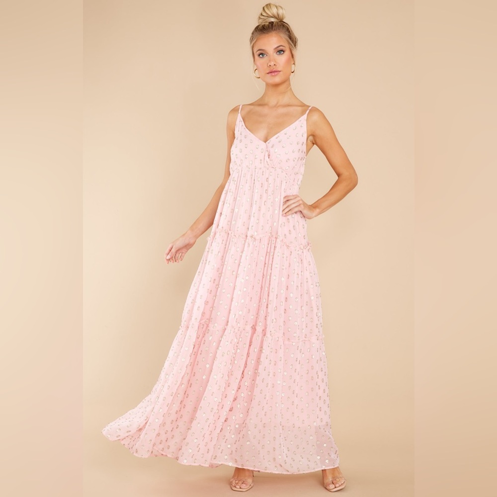 Red Dress Pink And Gold Print Maxi Dress Women’s Small